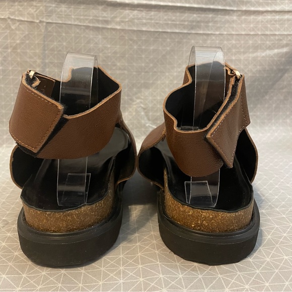 All Black Brown Leather Ankle Strap Covered Footbed Sandals 40 - Picture 5 of 8